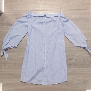 Striped off the shoulder button-up dress